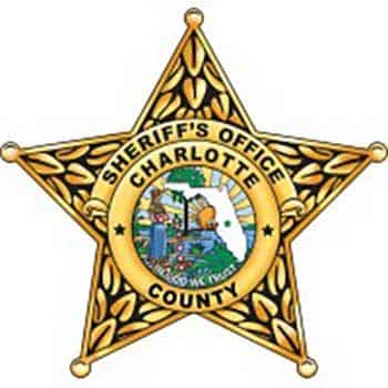 Gold five-pointed badge with the words "Sheriff's Office Charlotte County" around a circular Florida state seal in the center, representing Southwest Florida’s commitment to safety and strong community partnerships in fields like Construction Management.